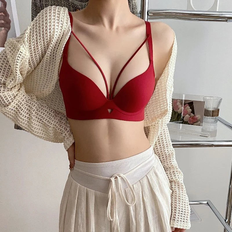 Seamless Sexy Leopard Print Lingerie For Women Anti Sagging Wireless T-shirt Bra Strap Detachable Padding Gathered Accessory Bra